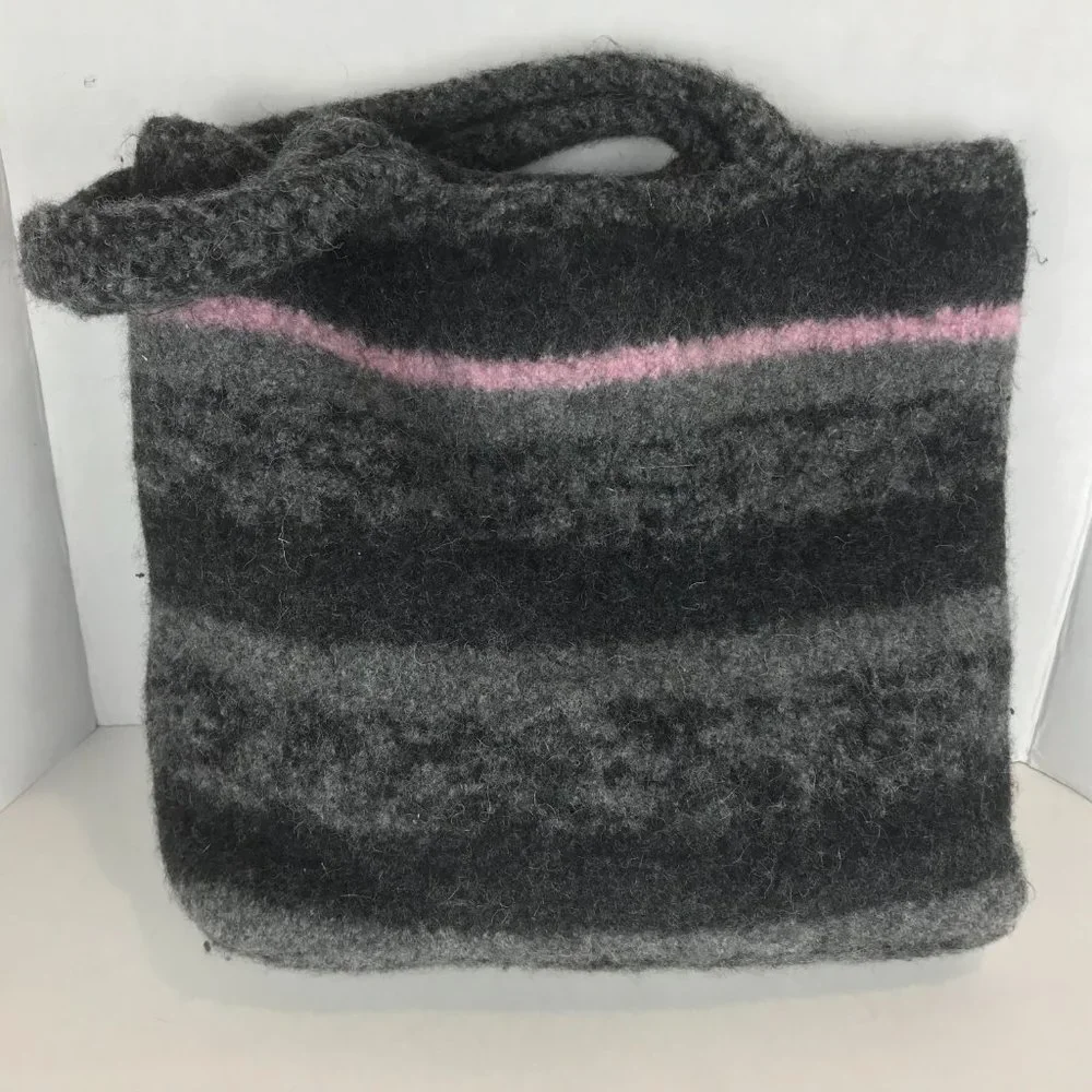 Unbranded grey felted wool satchel/tote, fully lined